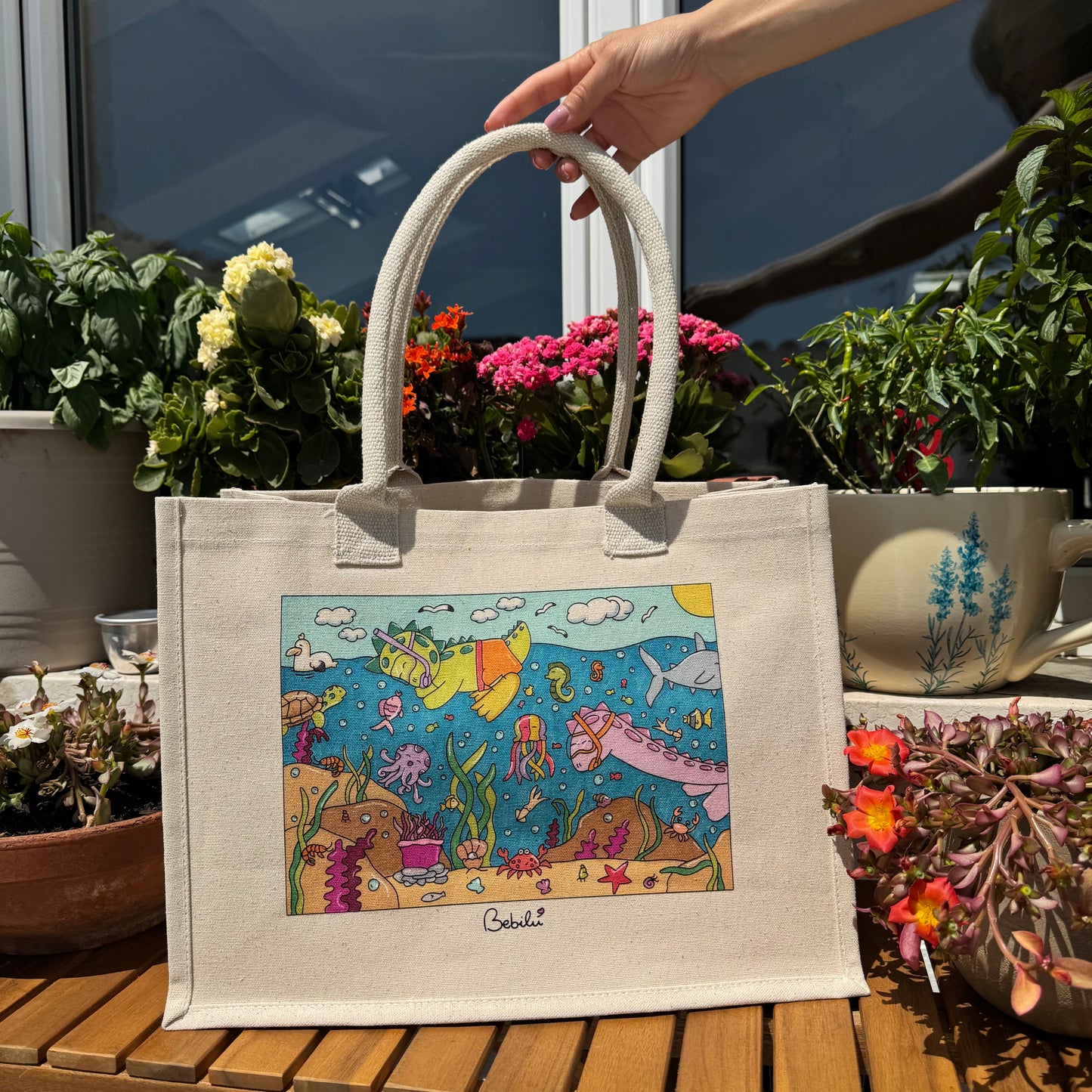Borsa di tela Dino Snorkeling da colorare