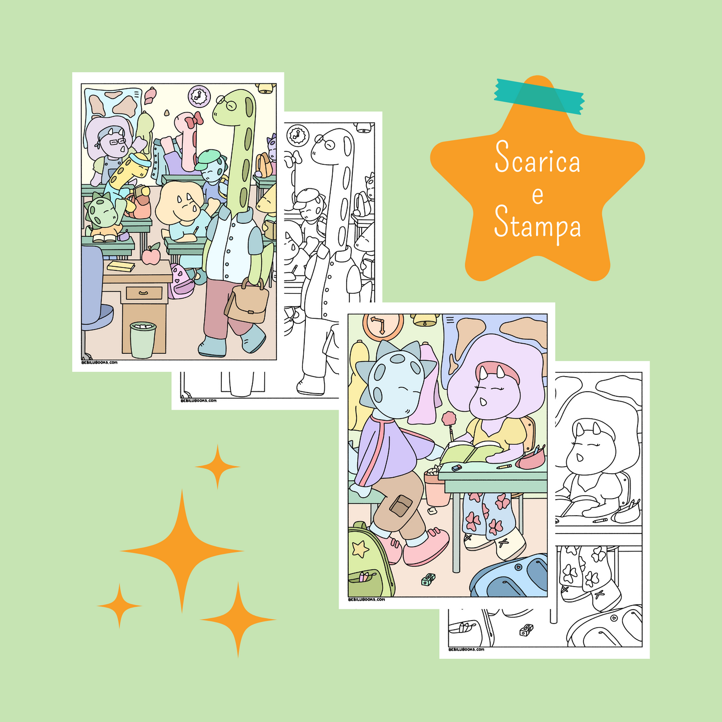 Dino Scuola - Disegni DIGITALI da stampare