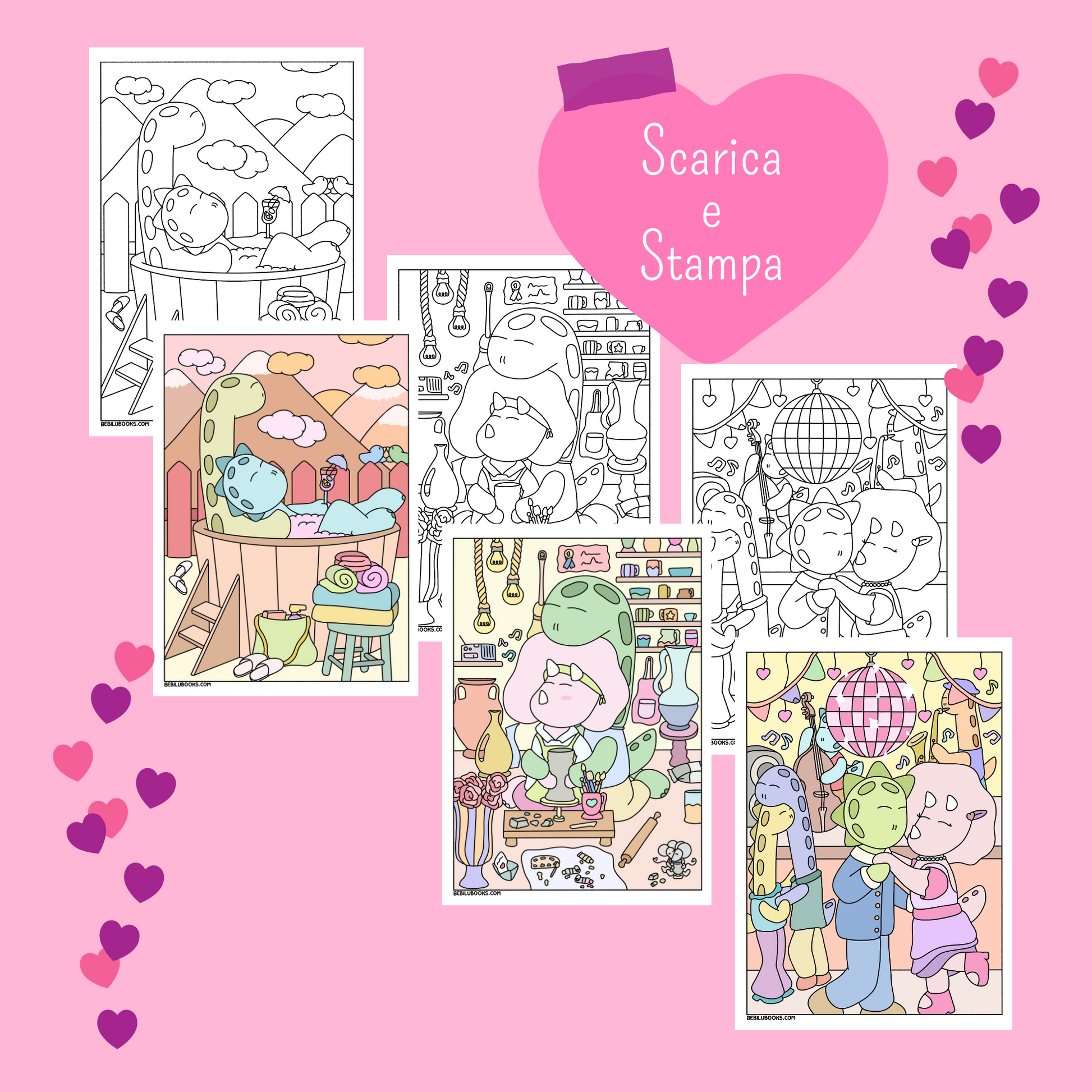 Dinos in love - disegni DIGITALI da stampare