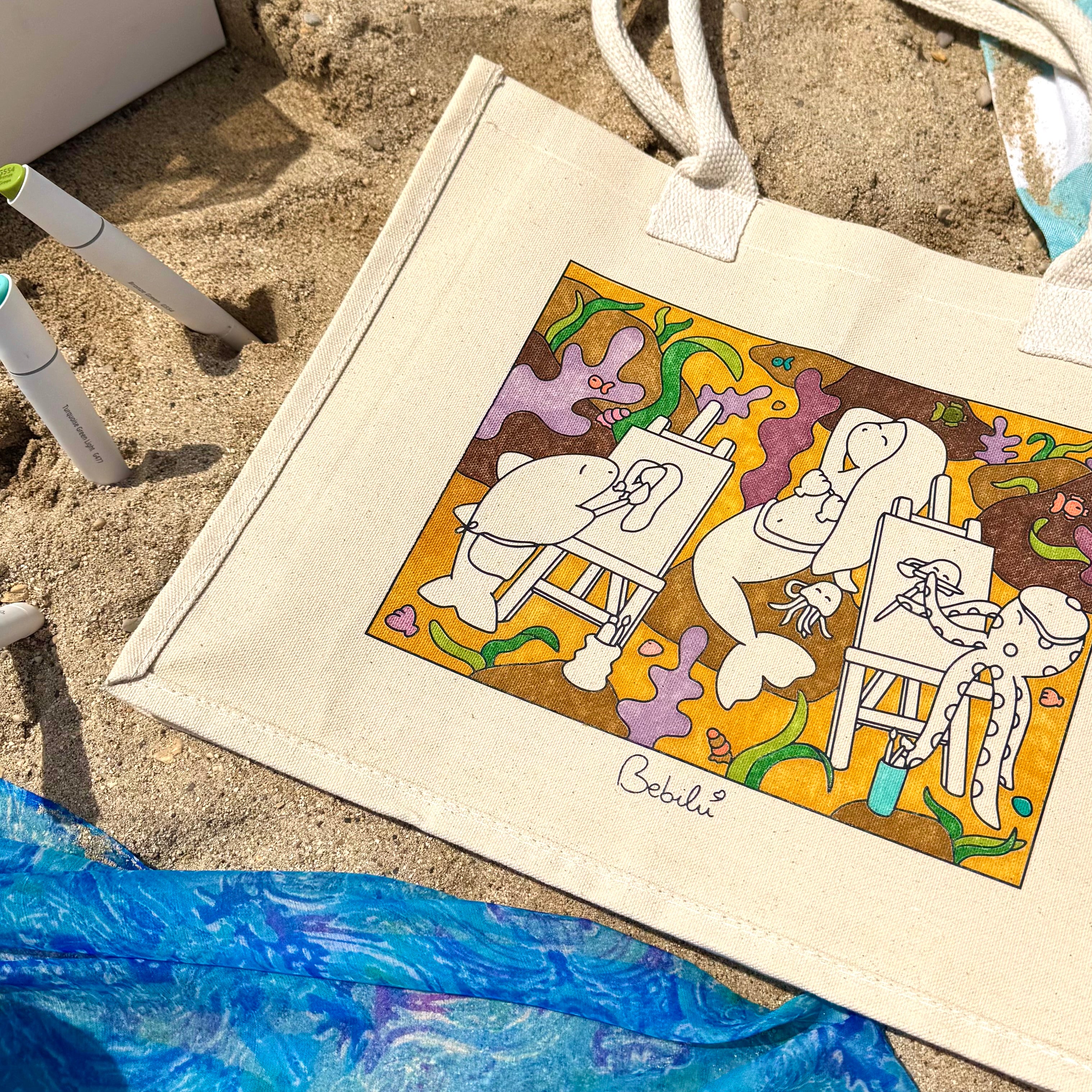 Borsa di tela Sirena e medusina da colorare