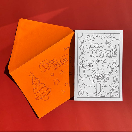 Biglietto Dino Auguri di Natale da colorare