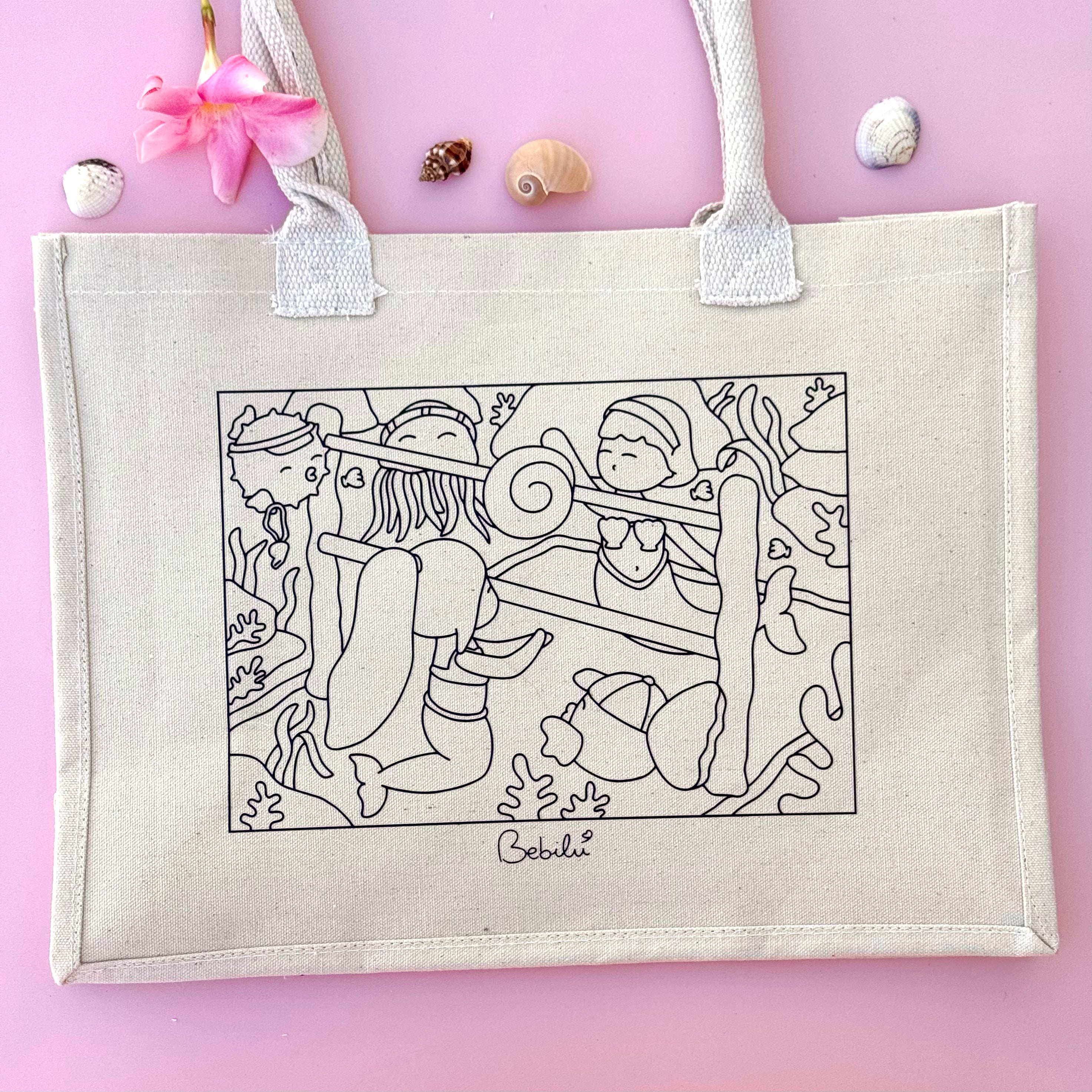 Borsa di tela Sirene Beach Volley da colorare