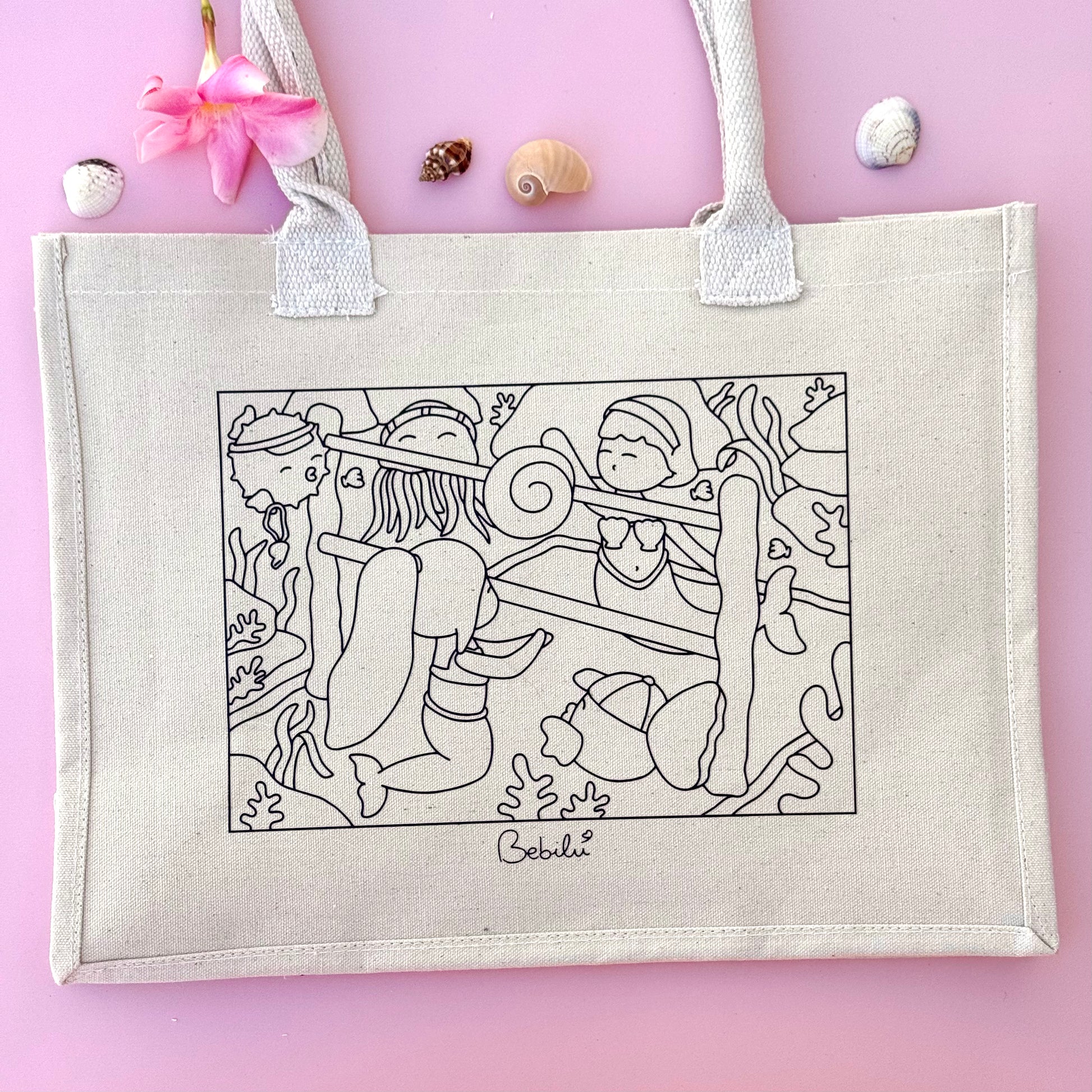Borsa di tela Sirene Beach Volley da colorare