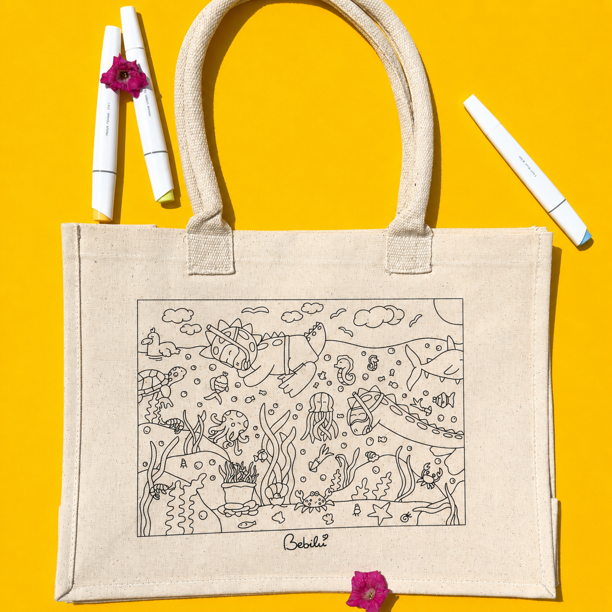 Borsa di tela Dino Snorkeling da colorare